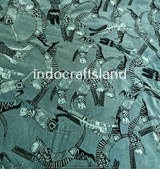 Gray Cat Print Velvet Fabric – Indian Cotton Velvet by Yard for Upholstery & Table Cloth