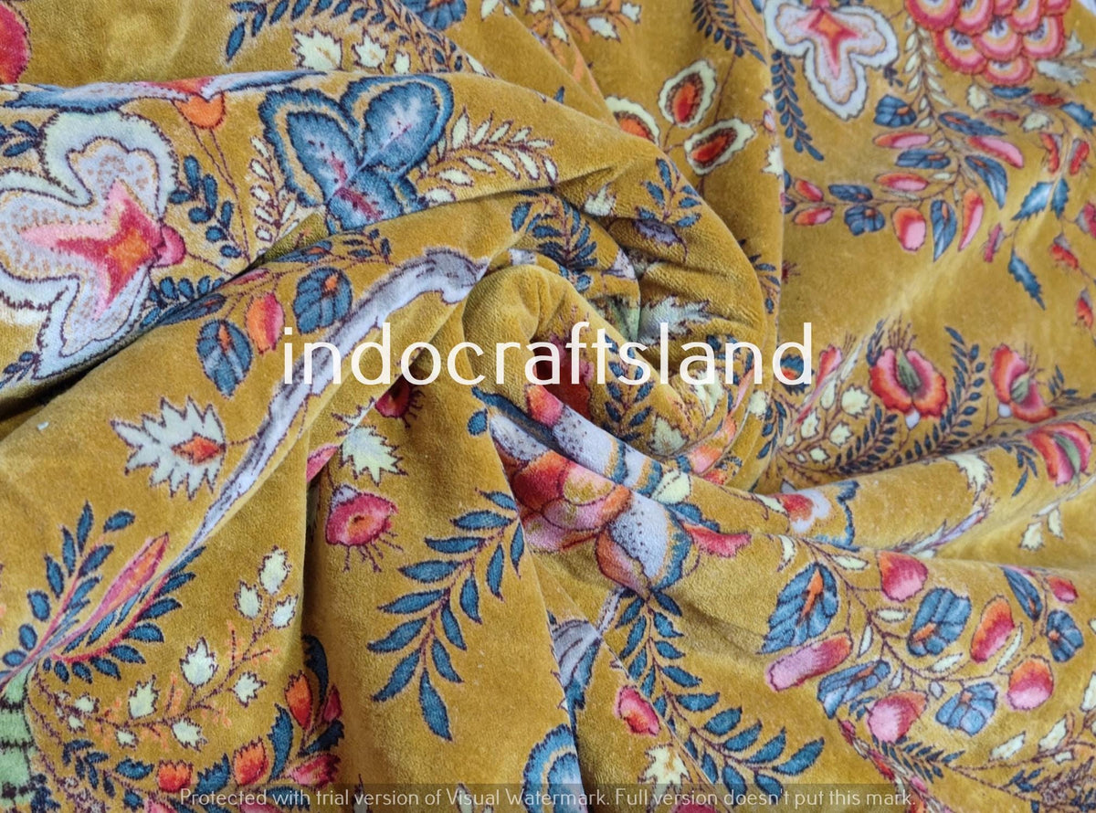 Indian Floral Print Velvet Fabric – Cotton Velvet by Yard & Meter for Upholstery & Table Cloth