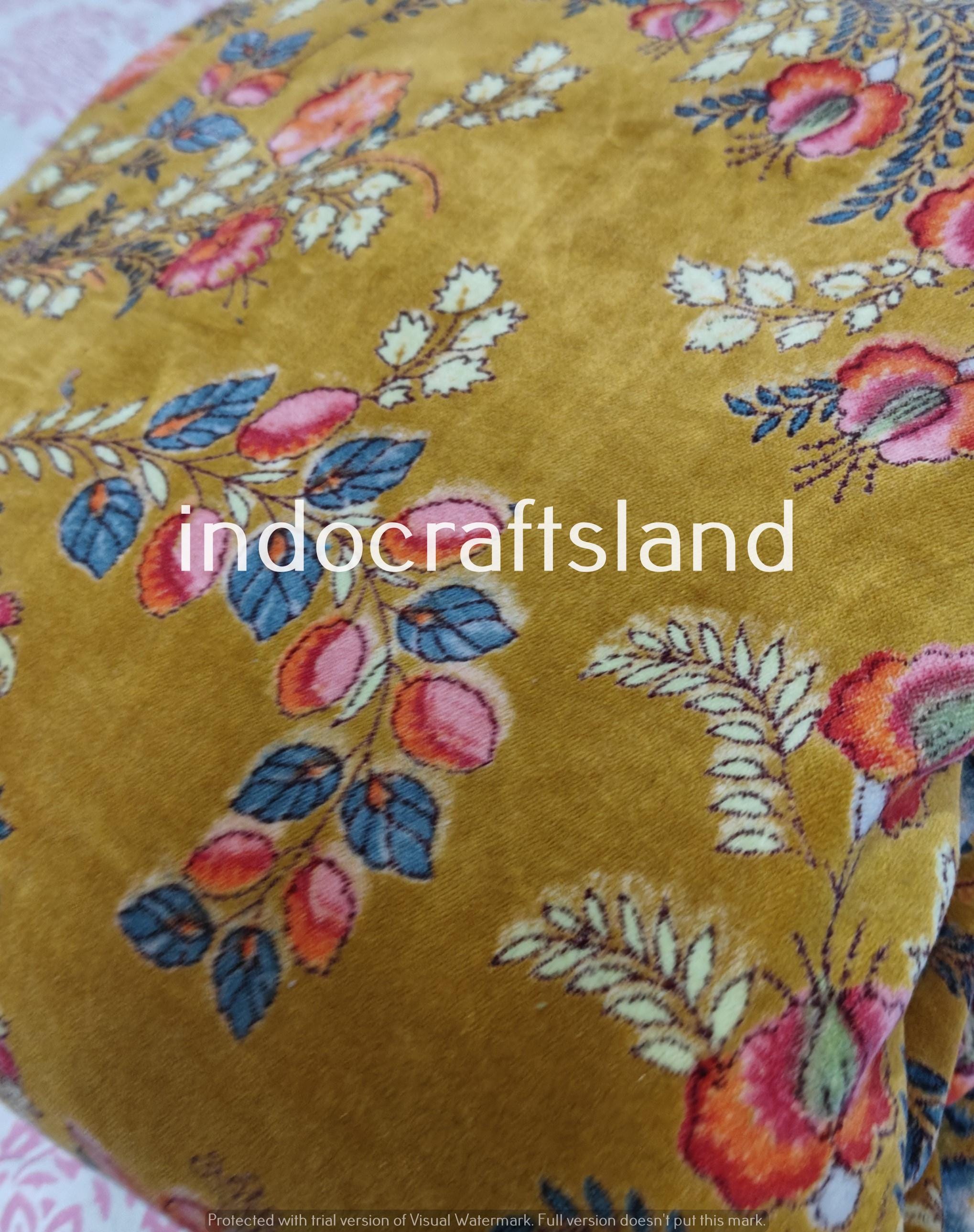 Indian Floral Print Velvet Fabric – Cotton Velvet by Yard & Meter for Upholstery & Table Cloth