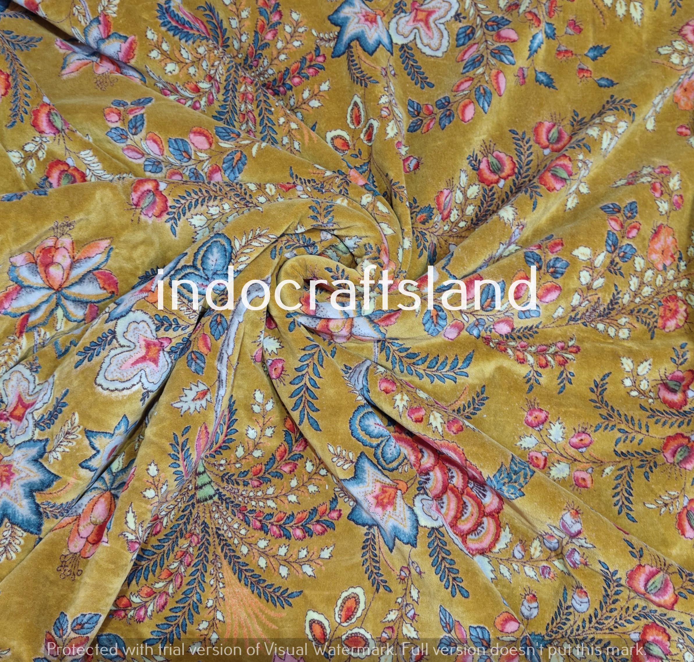 Indian Floral Print Velvet Fabric – Cotton Velvet by Yard & Meter for Upholstery & Table Cloth