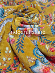 Indian Floral Print Velvet Fabric – Cotton Velvet by Yard & Meter for Upholstery & Table Cloth