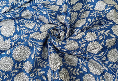 Indischer blauer Blumendruck, Boho-Stoff, bedruckt, 100 % Baumwollstoff, Stoff um 5 Meter, Stoff für Vorhänge, Kissen, Kleiderherstellung