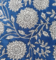 Indischer blauer Blumendruck, Boho-Stoff, bedruckt, 100 % Baumwollstoff, Stoff um 5 Meter, Stoff für Vorhänge, Kissen, Kleiderherstellung