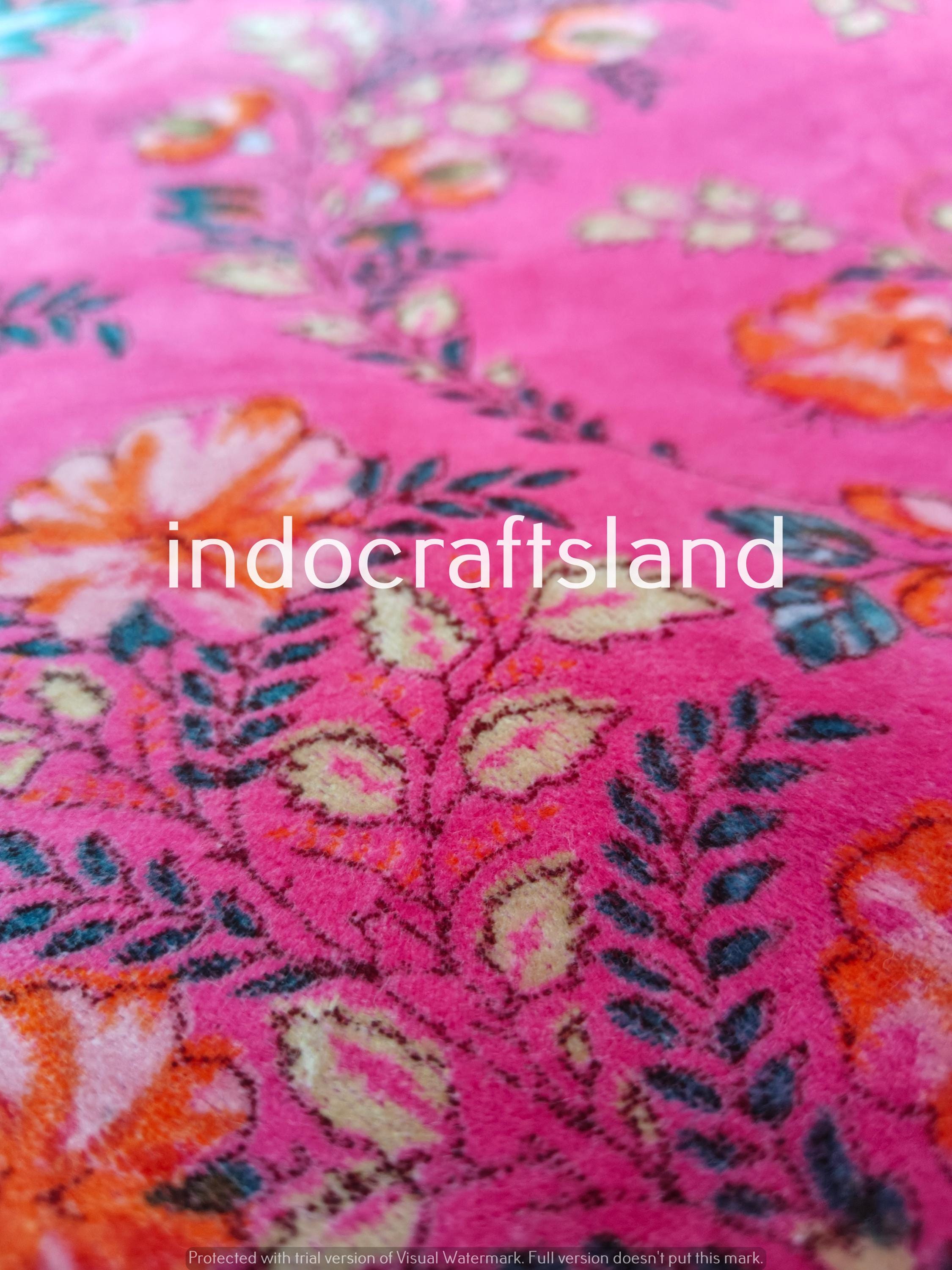 Samtstoff Samtstoff Bulk Stock Baumwollsamtstoff Polsterstoff Meterware Indischer Rosa Blumendruck Samtstoff für Tischdecke
