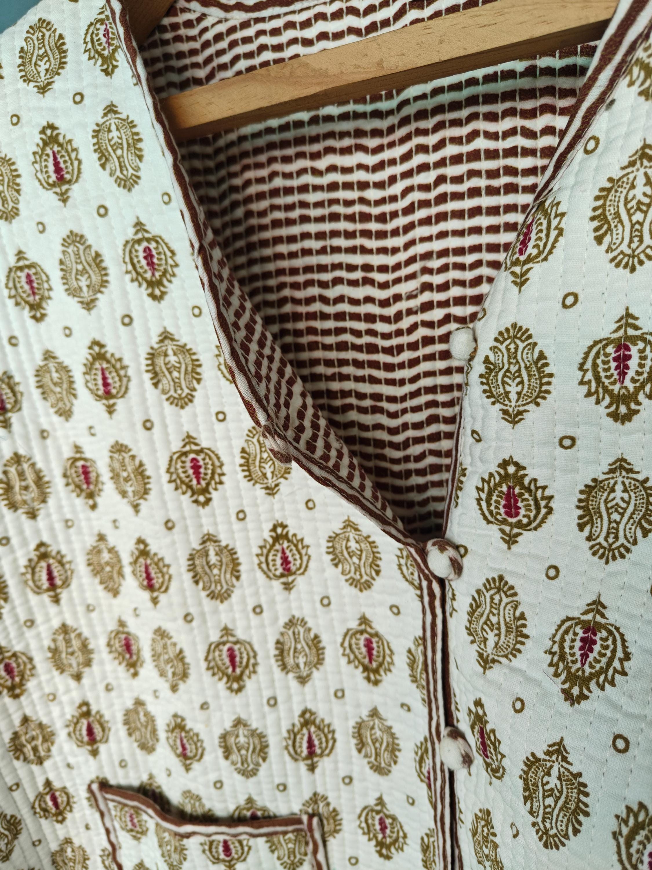Cotton Handmade Kantha Jacket – Floral Print Quilted Reversible Coat & Kimono for Women
