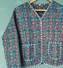 Cotton Kantha Jacket – Floral Print Quilted Reversible Coat & Kimono for Women
