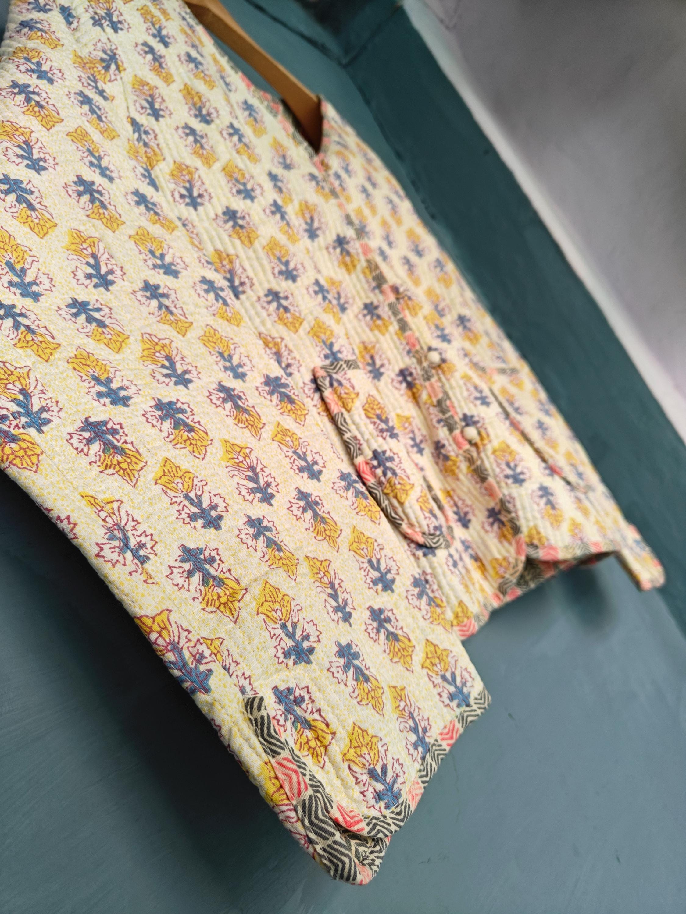 Cotton Handmade Kantha Jacket – Quilted Reversible Floral Print Coat & Kimono for Women