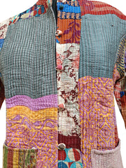 Handgemachte Kantha-Jacke aus Baumwolle, Seiden-Patchwork-Damenkleidung, gesteppter Wendemantel-Kimono, indischer Blockdruck, Vintage-Boho-Weste,