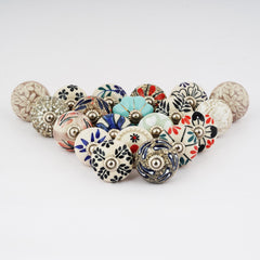 Multi-Color Assorted Boho Hippie Painted Ceramic Knobs – Drawer Pull Handles Set