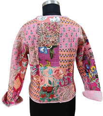 Cotton Handmade Kantha Jacket – Quilted Reversible Patchwork Print Coat & Kimono for Women