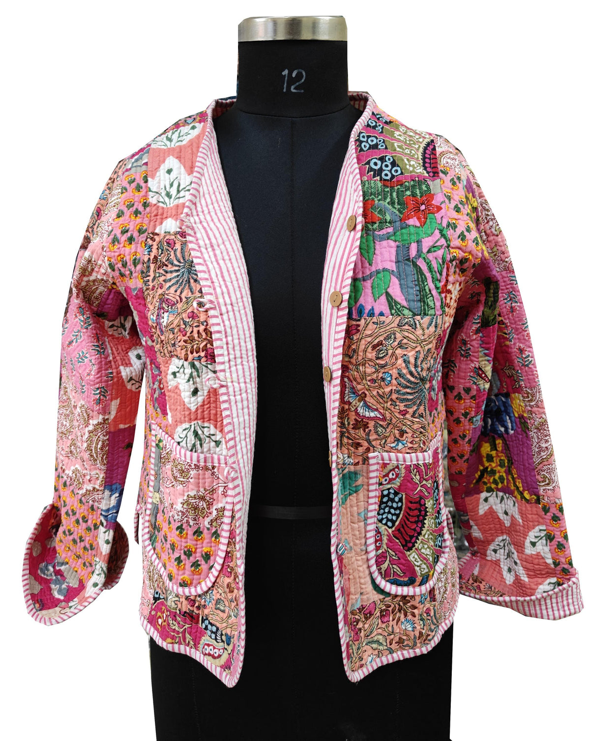 Cotton Handmade Kantha Jacket – Quilted Reversible Patchwork Print Coat & Kimono for Women
