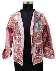 Cotton Handmade Kantha Jacket – Quilted Reversible Patchwork Print Coat & Kimono for Women