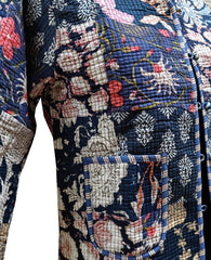 Cotton Handmade Kantha Jacket – Quilted Reversible Blue Patchwork Print Coat & Kimono for Women