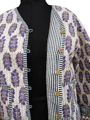 Hand Block Cotton Kantha Jacket – Handmade Quilted Reversible Floral Print Coat for Women