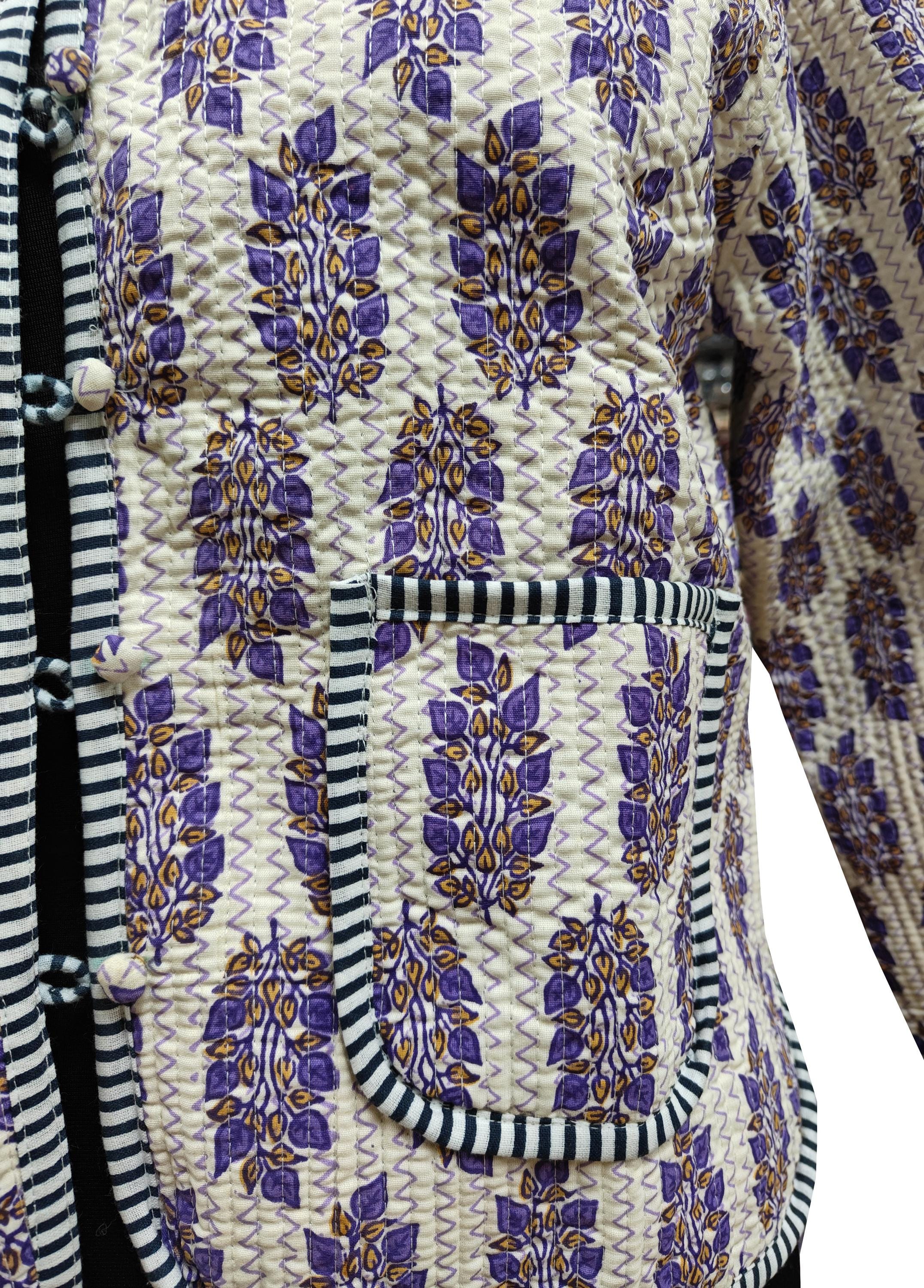 Hand Block Cotton Kantha Jacket – Handmade Quilted Reversible Floral Print Coat for Women