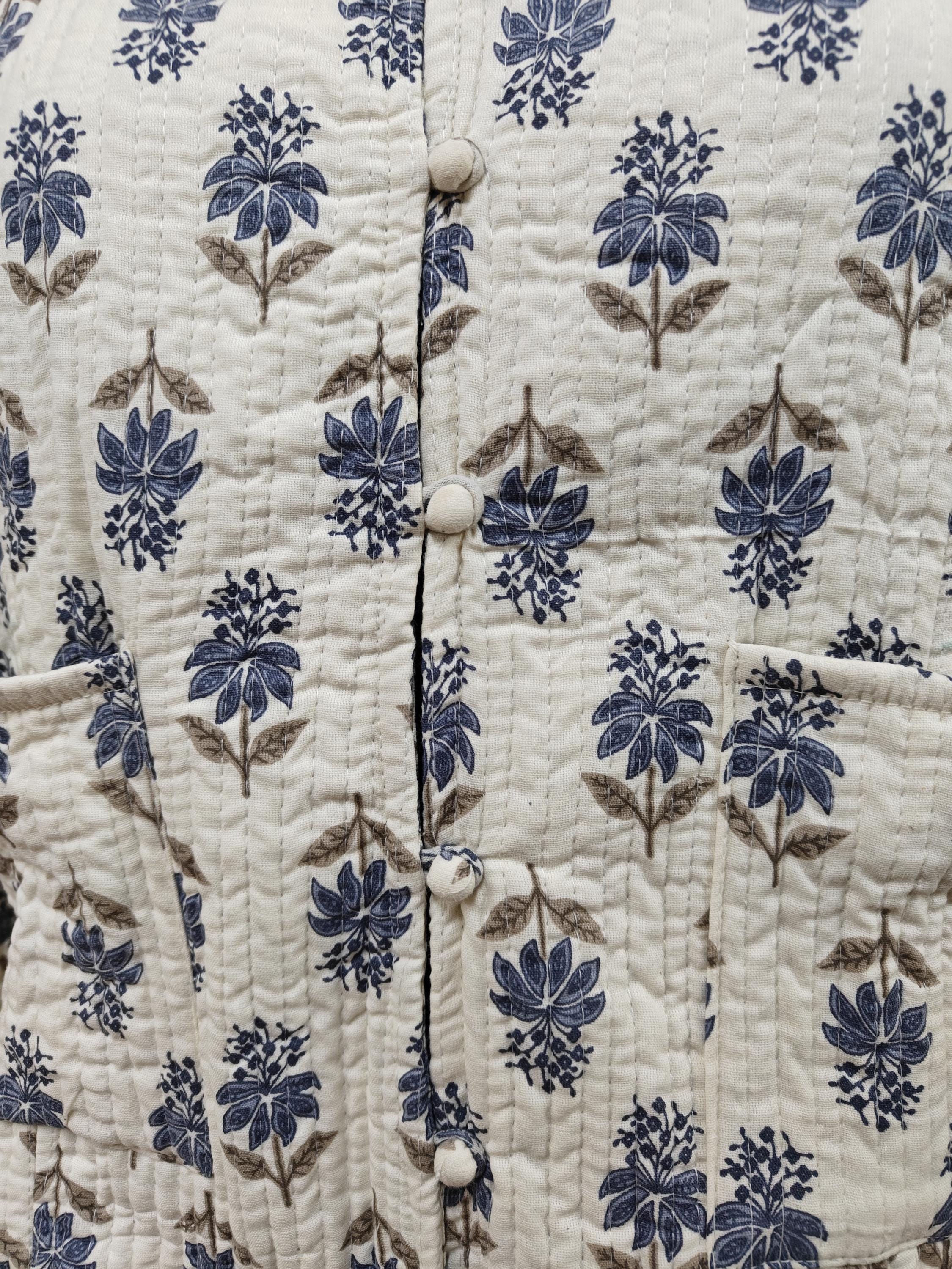Quilted Reversible Hand Block Printed Boho Floral Jacket – Indian Vintage Handmade Full Sleeve Coat