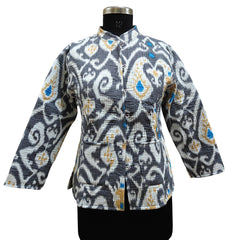 Quilted Reversible Hand Block Printed Boho Floral Jacket – Indian Vintage Handmade Full Sleeve Coat for Women