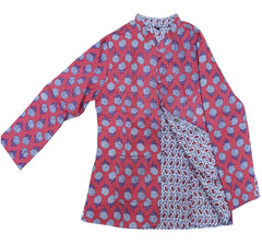 Quilted Reversible Hand Block Printed Boho Floral Jacket – Indian Vintage Handmade Full Sleeve Coat, Pink
