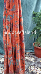 Luxuriöser Orange Maroon Samtvorhang für Schlafzimmer/Wohnzimmer Drape Blockprint Vorhänge für Wohndekor/Vogel bedruckte Vorhänge im indischen Design