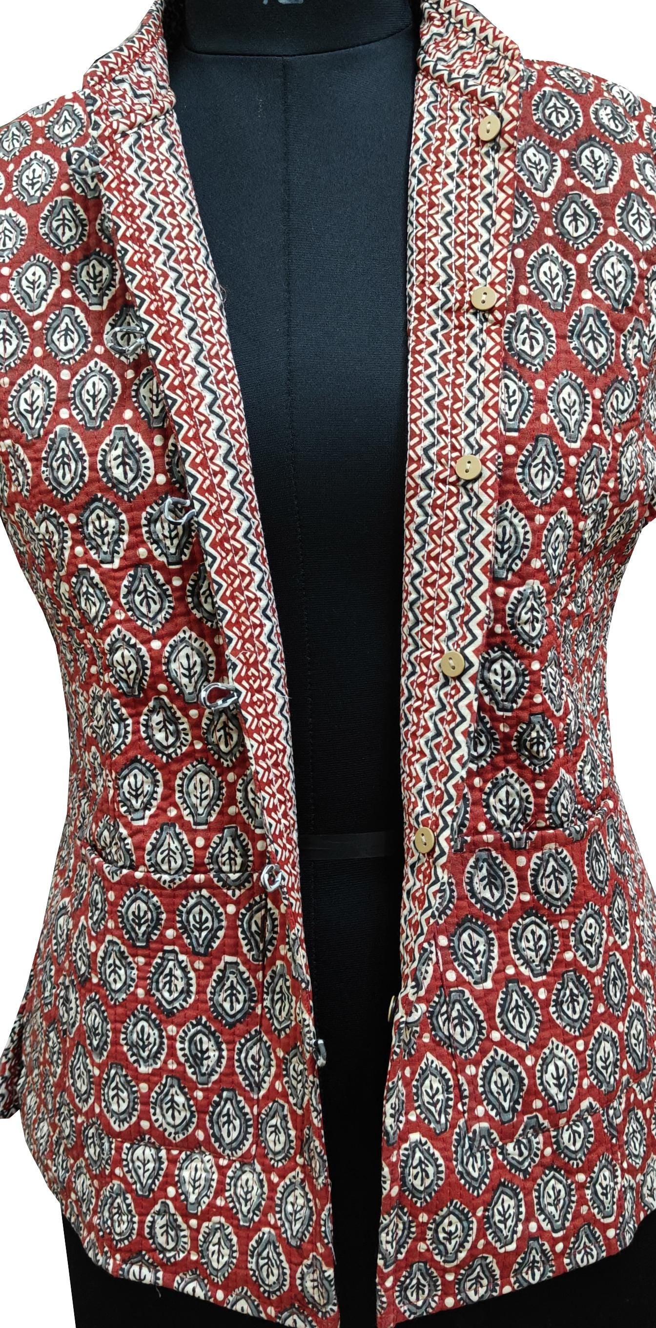 Quilted Reversible Hand Block Printed Boho Jacket – Indian Vintage Handmade Full Sleeve Coat with Floral Arts