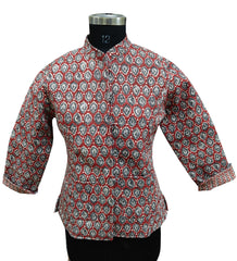 Quilted Reversible Hand Block Printed Boho Jacket – Indian Vintage Handmade Full Sleeve Coat with Floral Arts