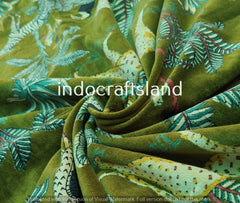 Indian Green Jungle Print Velvet Fabric – Cotton Velvet Upholstery Fabric by Yard