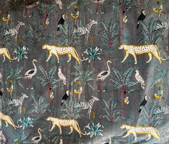 Indian Gray Jungle Print Velvet Fabric – Cotton Velvet by Yard & Meter for Upholstery & Table Cloths