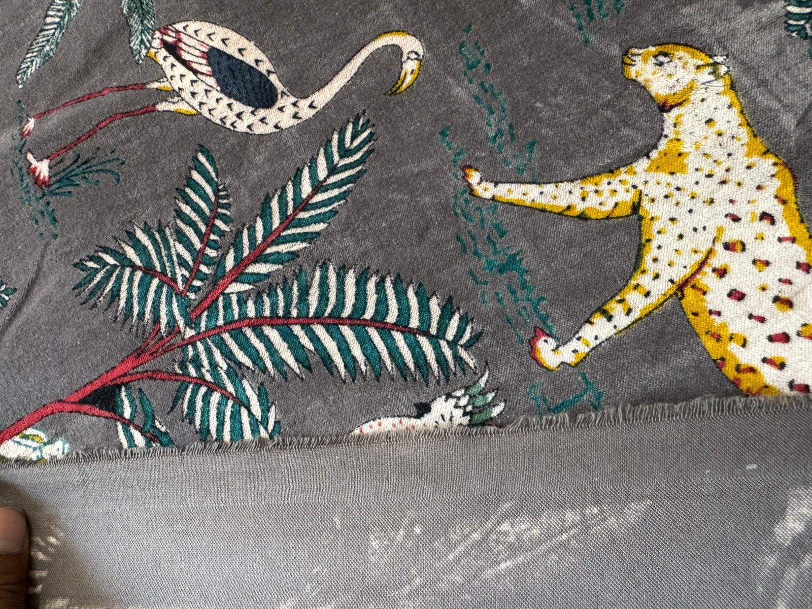 Indian Gray Jungle Print Velvet Fabric – Cotton Velvet by Yard & Meter for Upholstery & Table Cloths