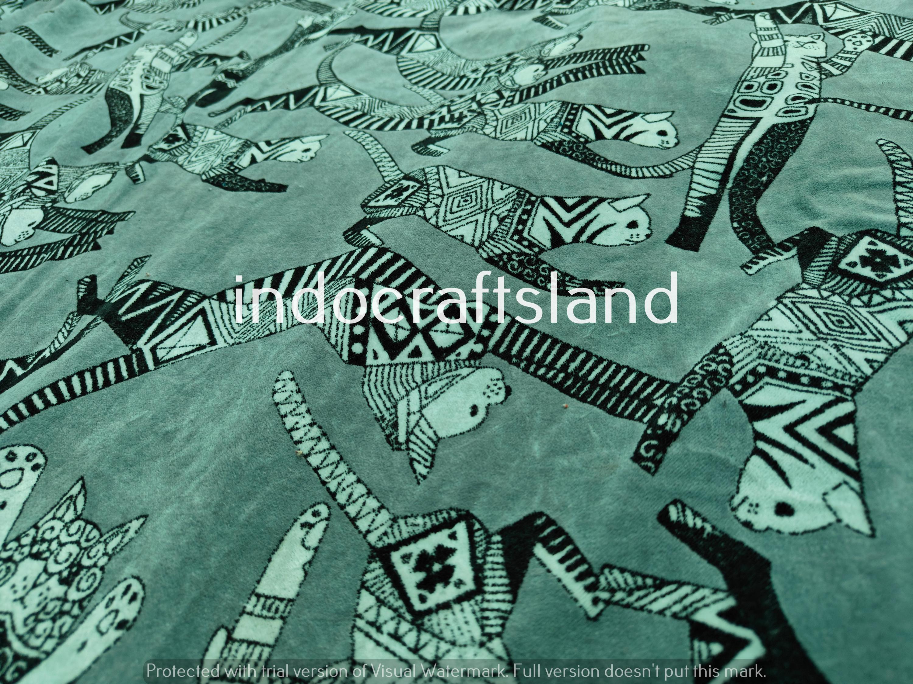 Gray Cat Print Velvet Fabric – Indian Cotton Velvet by Yard for Upholstery & Table Cloth