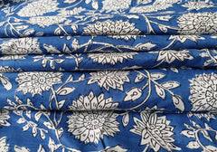 Indischer blauer Blumendruck, Boho-Stoff, bedruckt, 100 % Baumwollstoff, Stoff um 5 Meter, Stoff für Vorhänge, Kissen, Kleiderherstellung