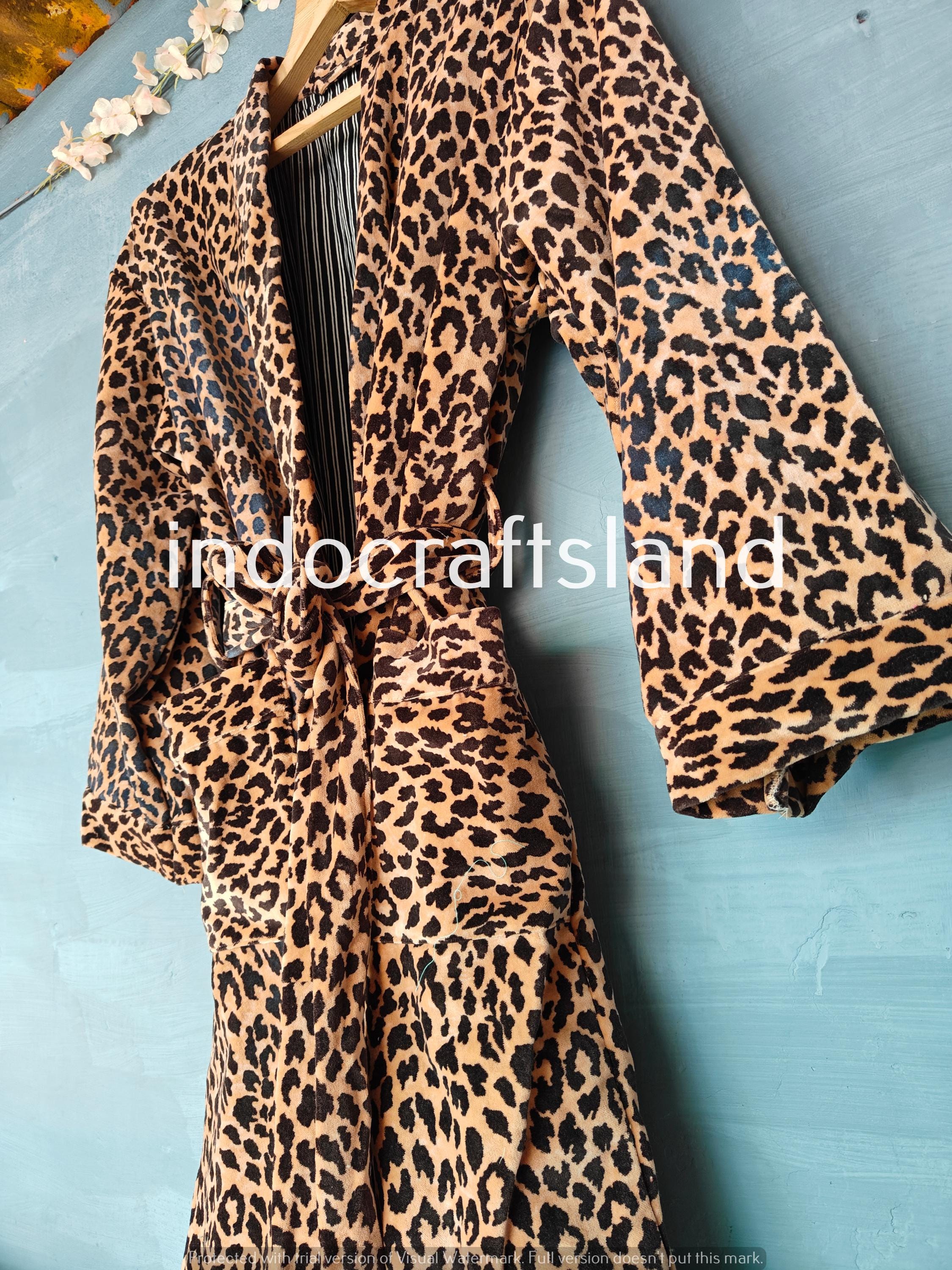 Long Velvet Kimono Robe – Leopard Print Bridesmaid & Resort Wear Coat
