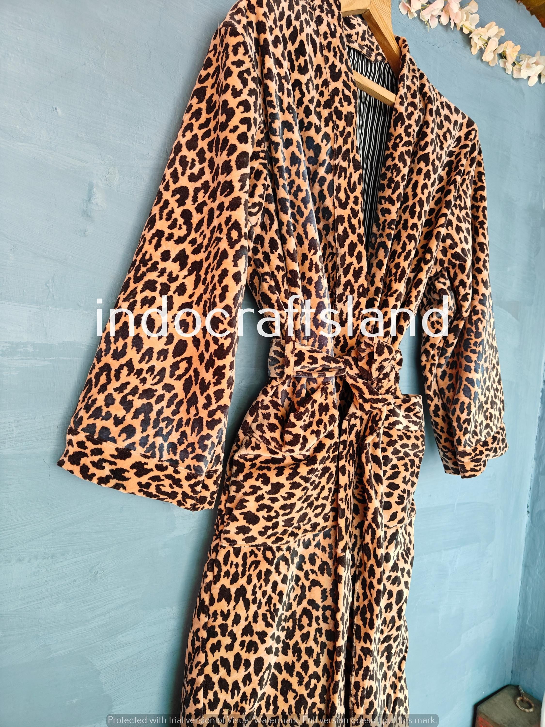 Long Velvet Kimono Robe – Leopard Print Bridesmaid & Resort Wear Coat