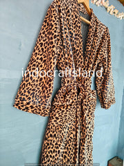 Long Velvet Kimono Robe – Leopard Print Bridesmaid & Resort Wear Coat