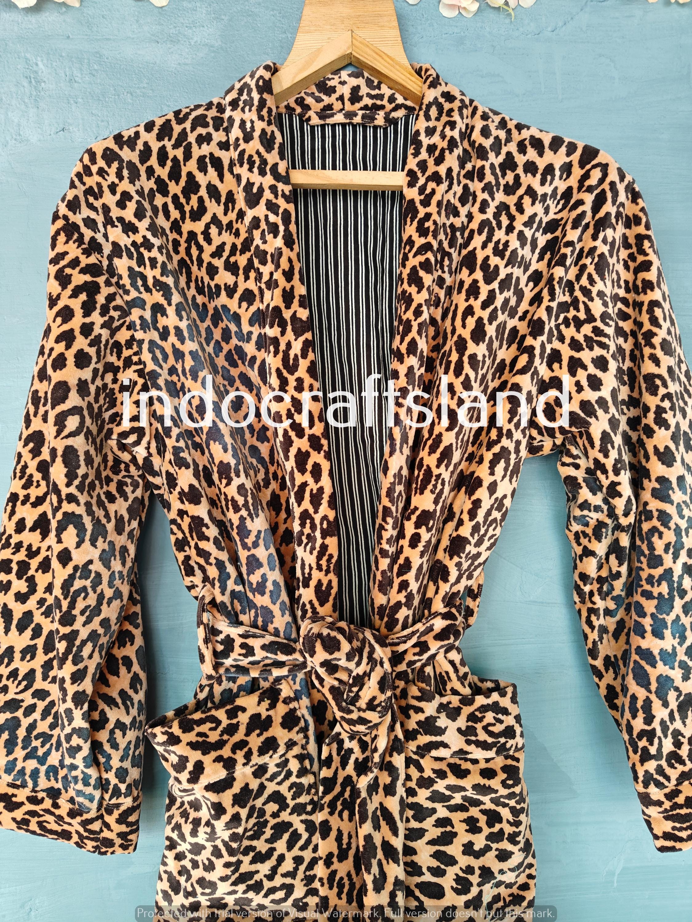 Long Velvet Kimono Robe – Leopard Print Bridesmaid & Resort Wear Coat