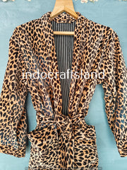 Long Velvet Kimono Robe – Leopard Print Bridesmaid & Resort Wear Coat