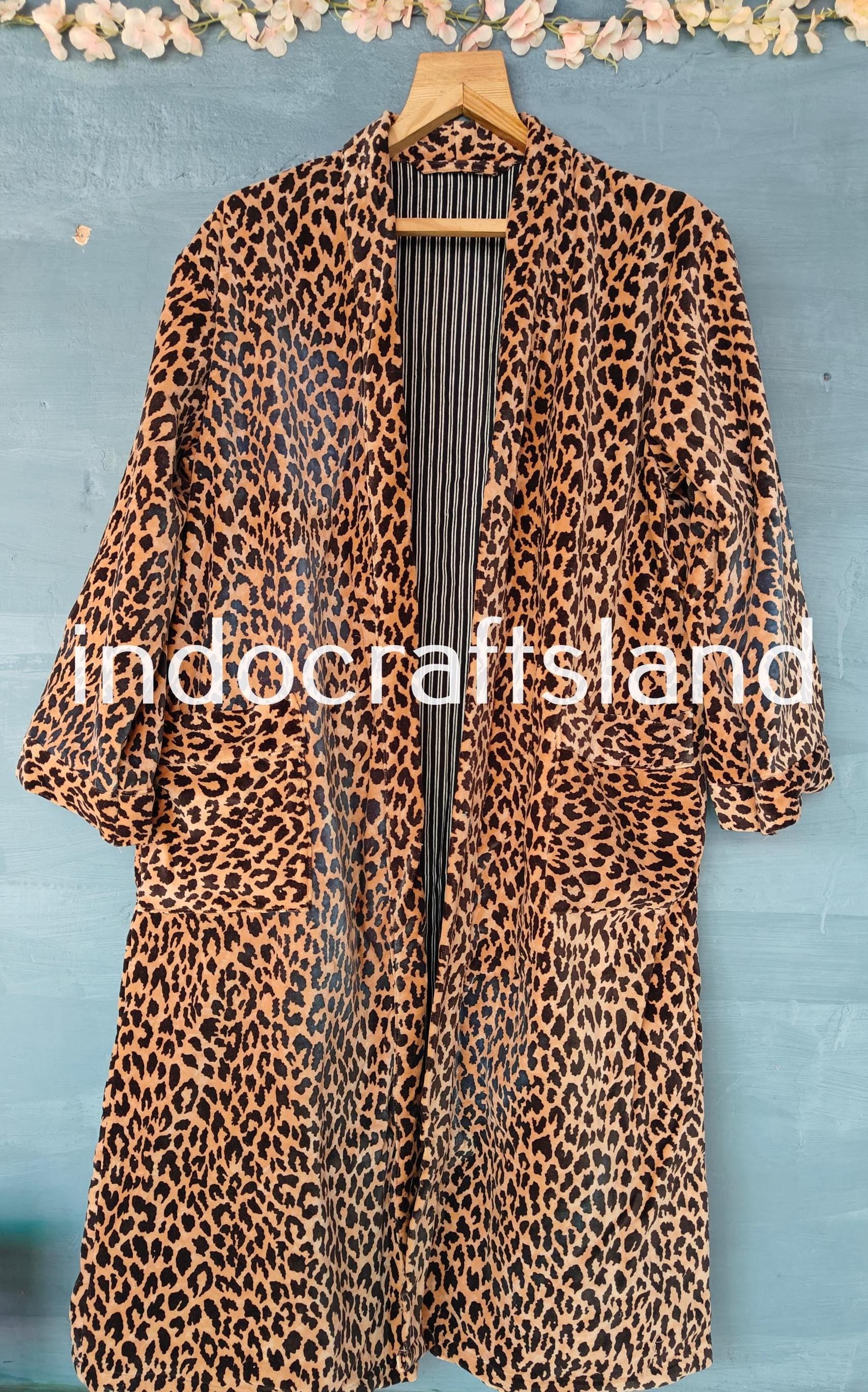 Long Velvet Kimono Robe – Leopard Print Bridesmaid & Resort Wear Coat