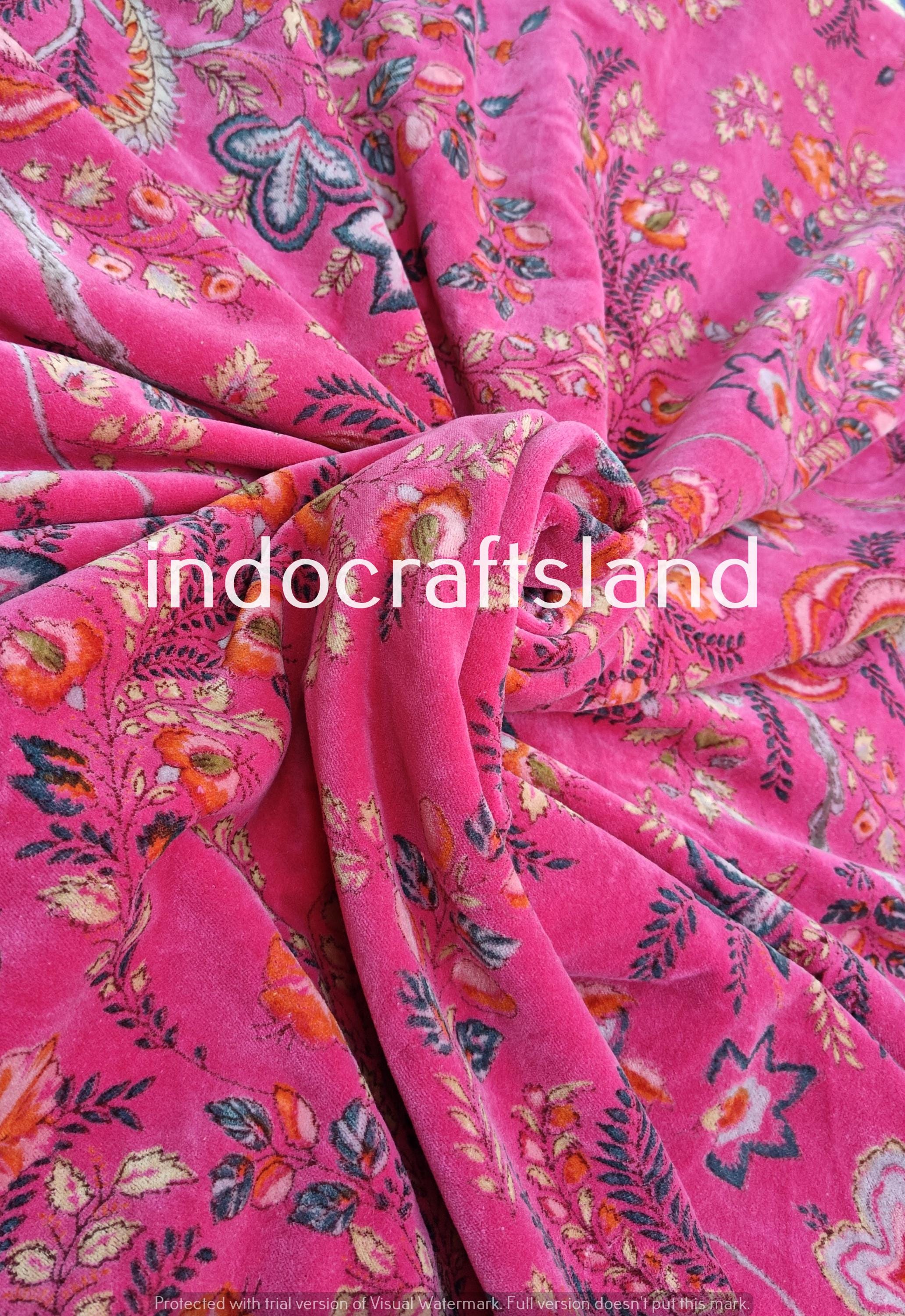 Samtstoff Samtstoff Bulk Stock Baumwollsamtstoff Polsterstoff Meterware Indischer Rosa Blumendruck Samtstoff für Tischdecke