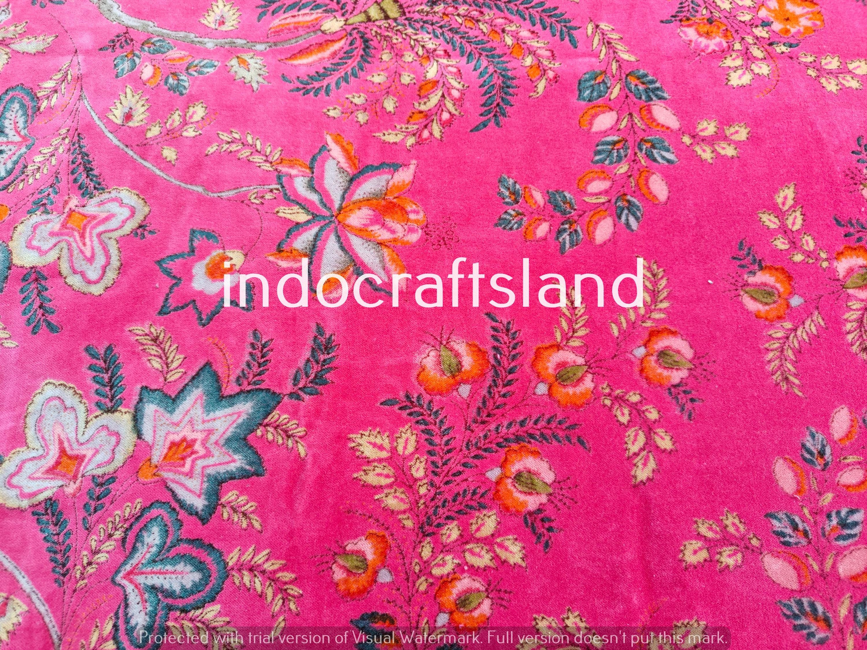 Samtstoff Samtstoff Bulk Stock Baumwollsamtstoff Polsterstoff Meterware Indischer Rosa Blumendruck Samtstoff für Tischdecke