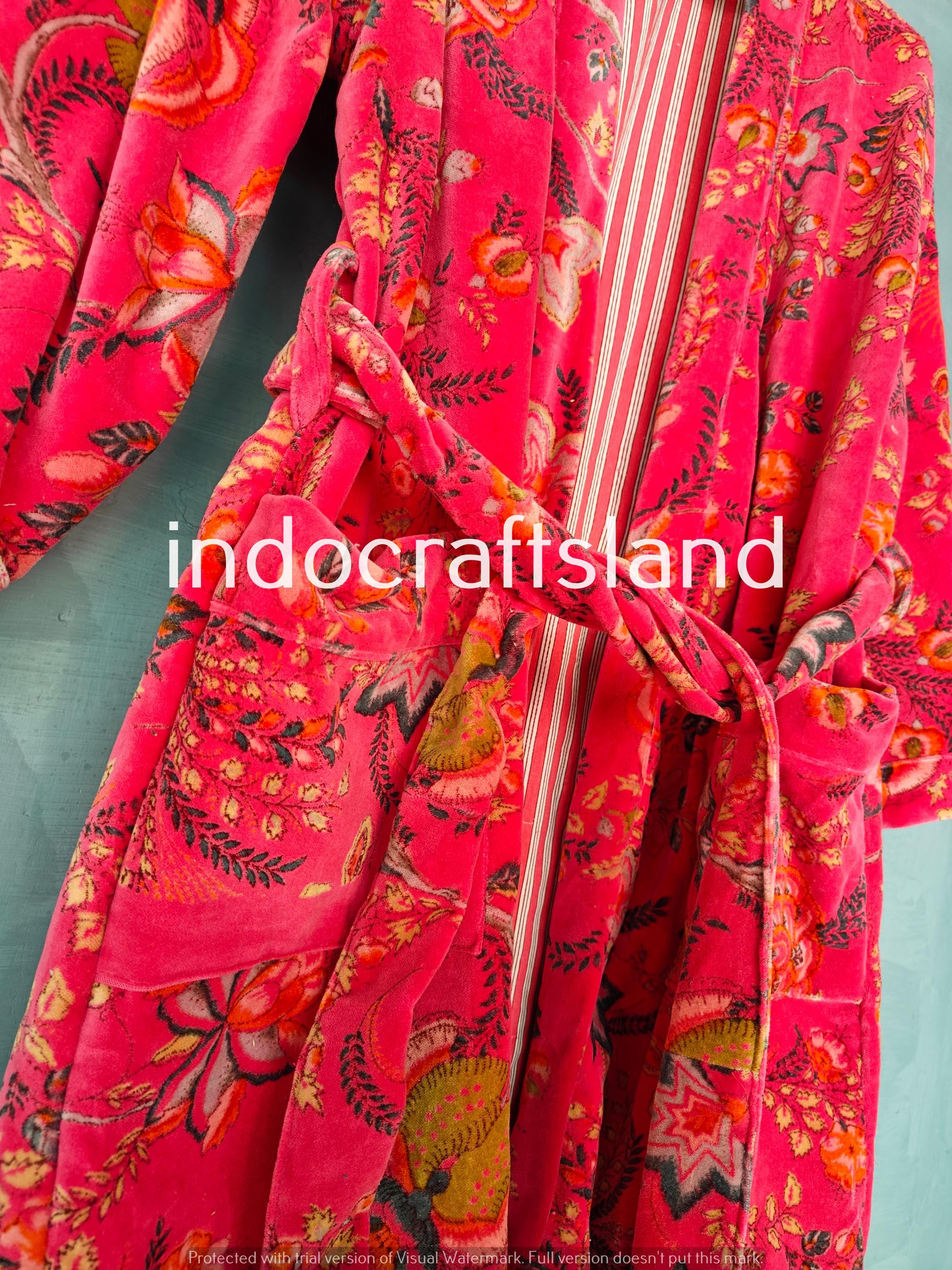 Pink Long Velvet Jacket – Boho Kimono Robe for Bridesmaid & Resort Wear