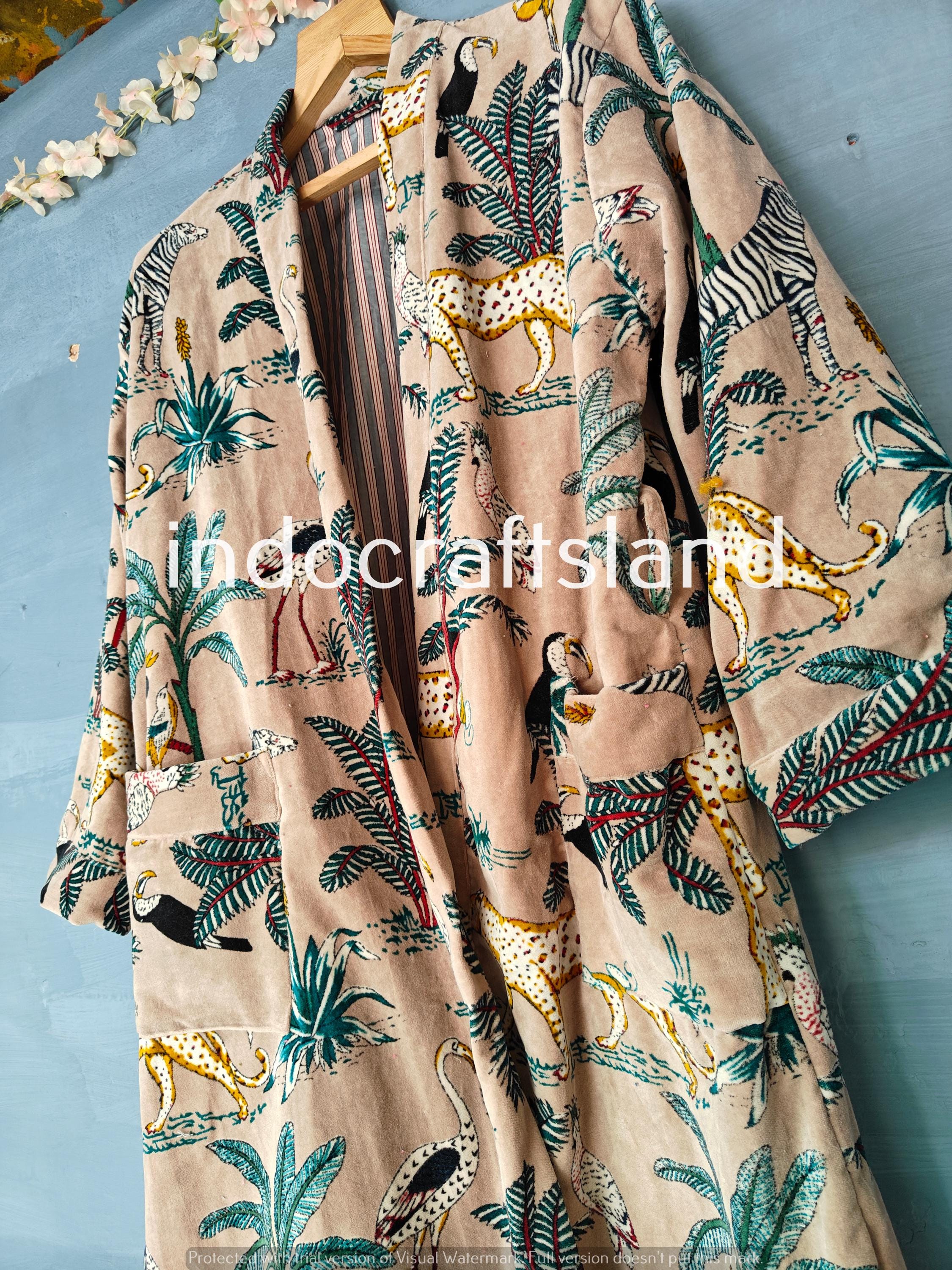 Indische Samtjacke Samt Kimono Robe Morgentee Samtmantel Brautjungfern Robe Boho Luxus Resort Wear Kimono Urlaub Urlaub Kleidung Beige