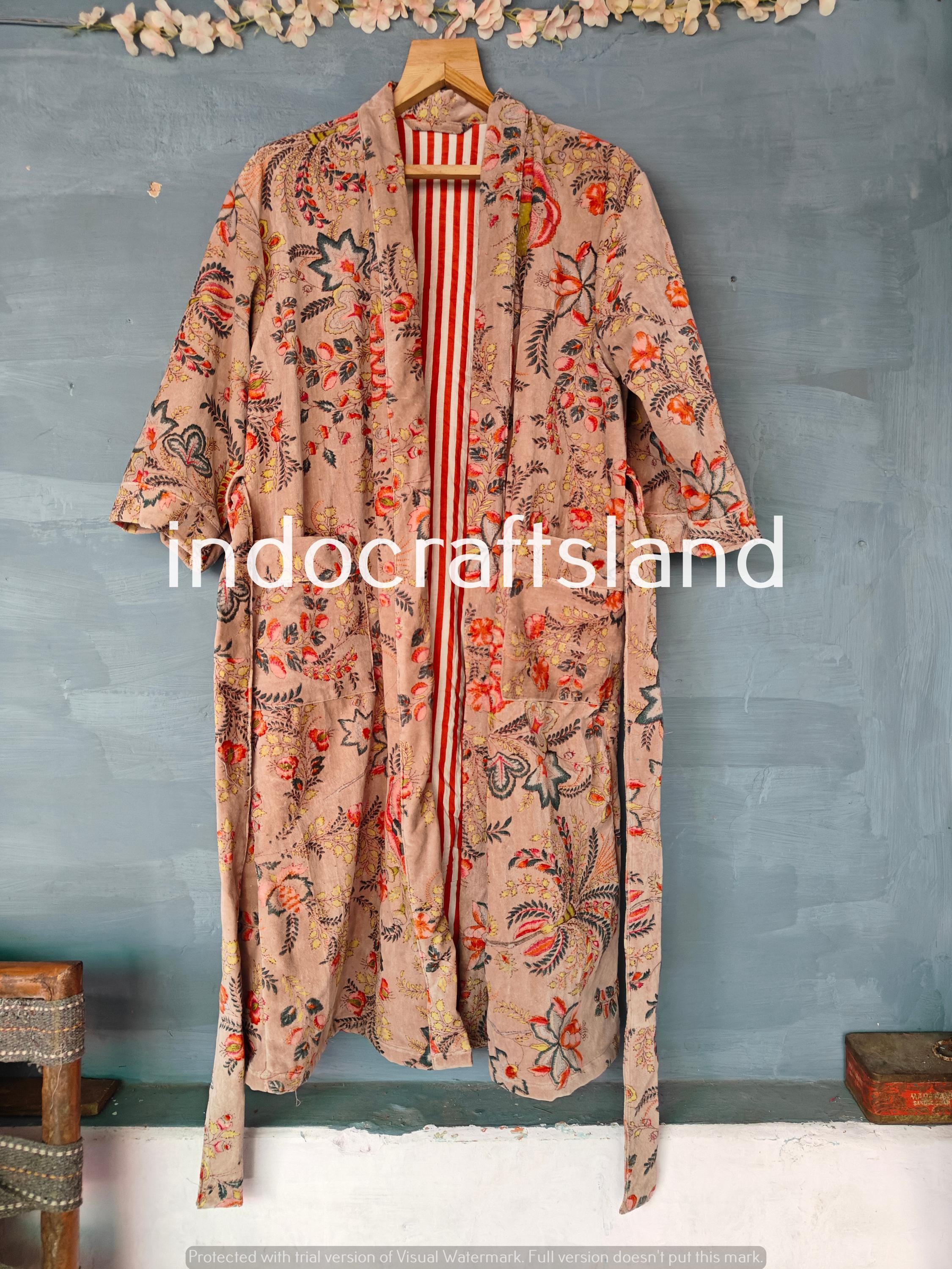 Indische Blumen Samtjacke Samt Kimono Robe Morgentee Samtmantel Brautjungfern Robe Boho Luxus Resort Wear Kimono Urlaub Urlaubskleidung