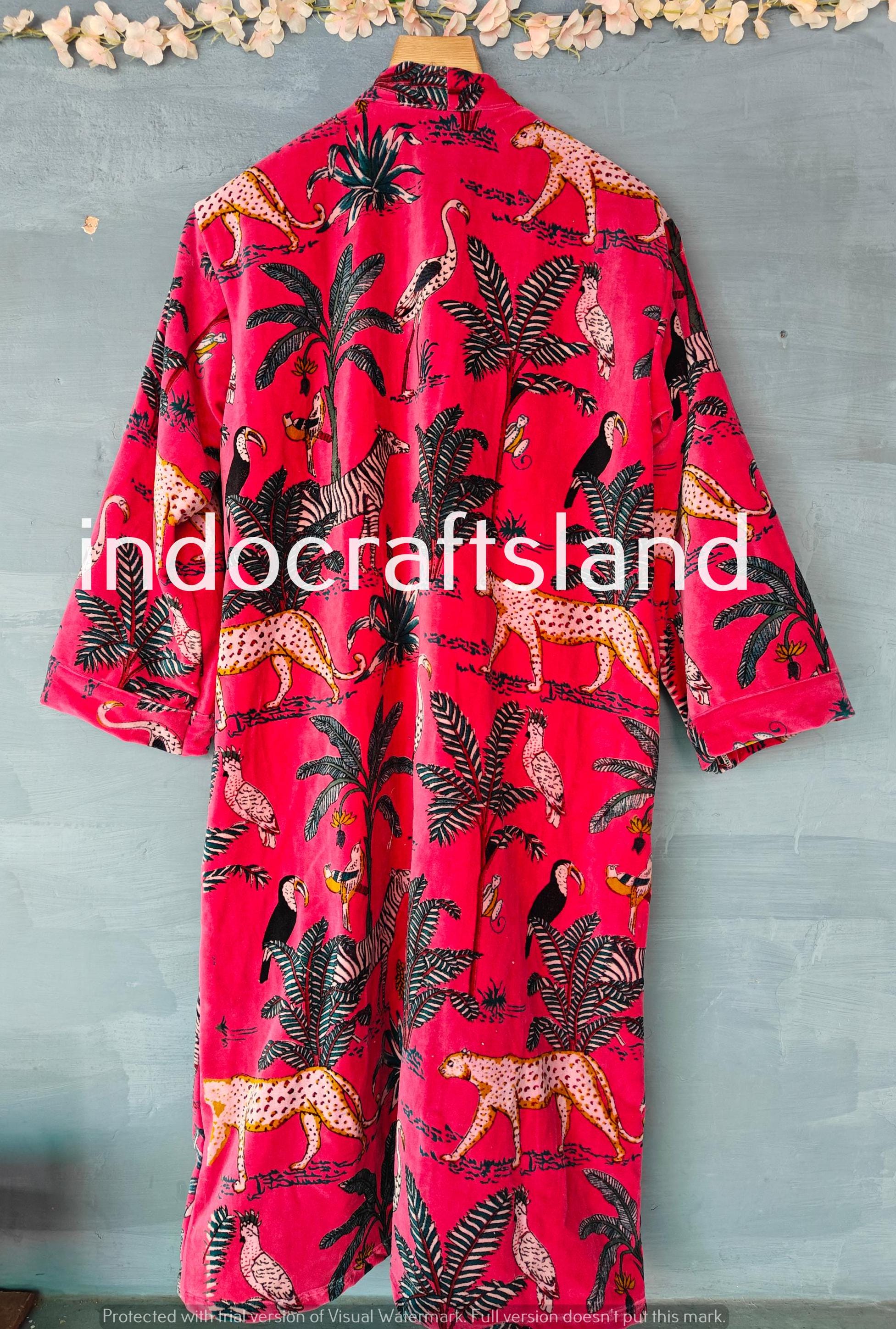 Handmade Indian Floral Velvet Jacket – Boho Kimono Robe for Bridesmaid & Resort Wear