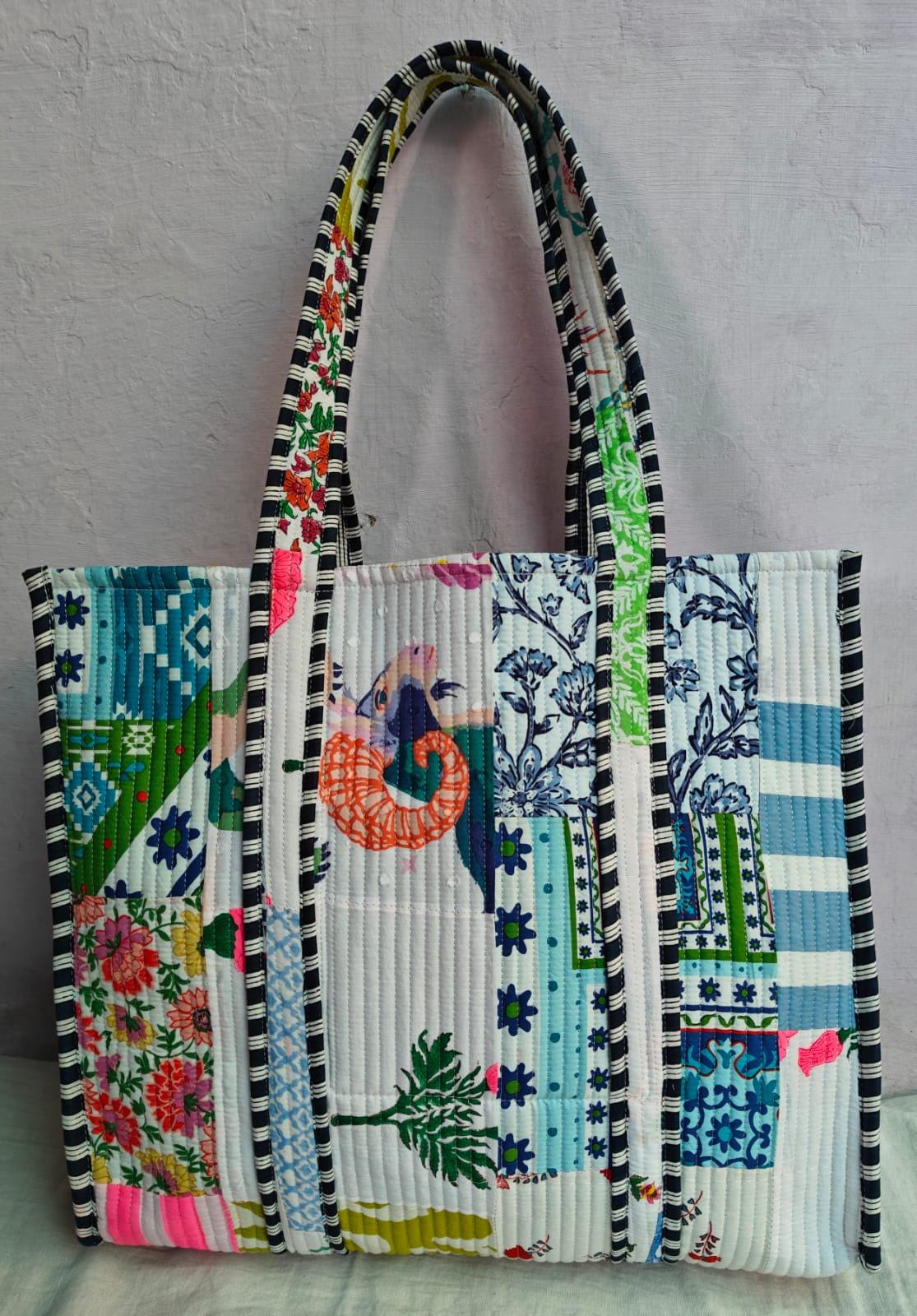 Handmade Indian Patchwork Market Bag – Quilted, Hand Stitched Stylish Tote