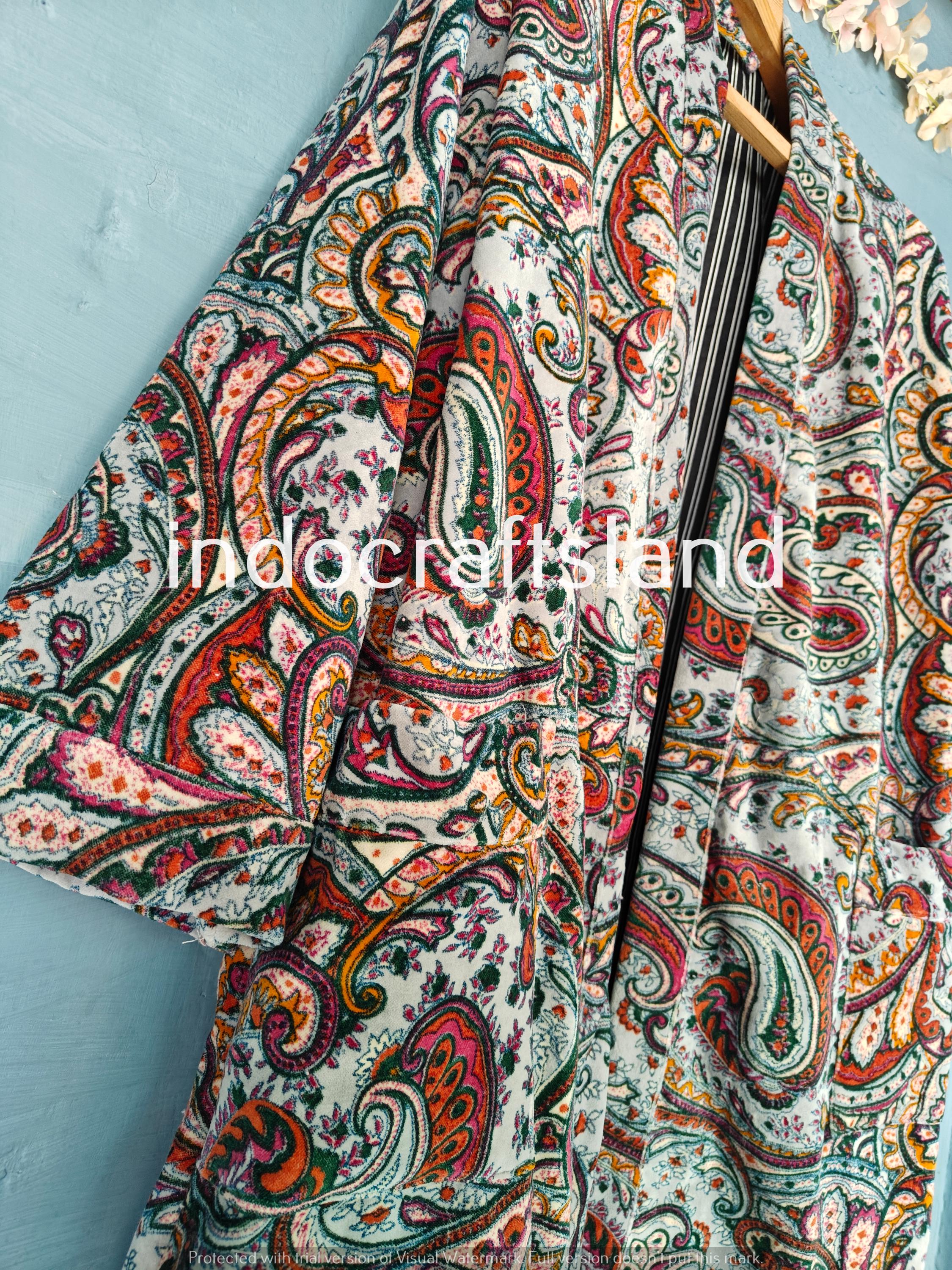 Handmade Indian Long Velvet Jacket – Boho Kimono Robe for Bridesmaid & Resort Wear