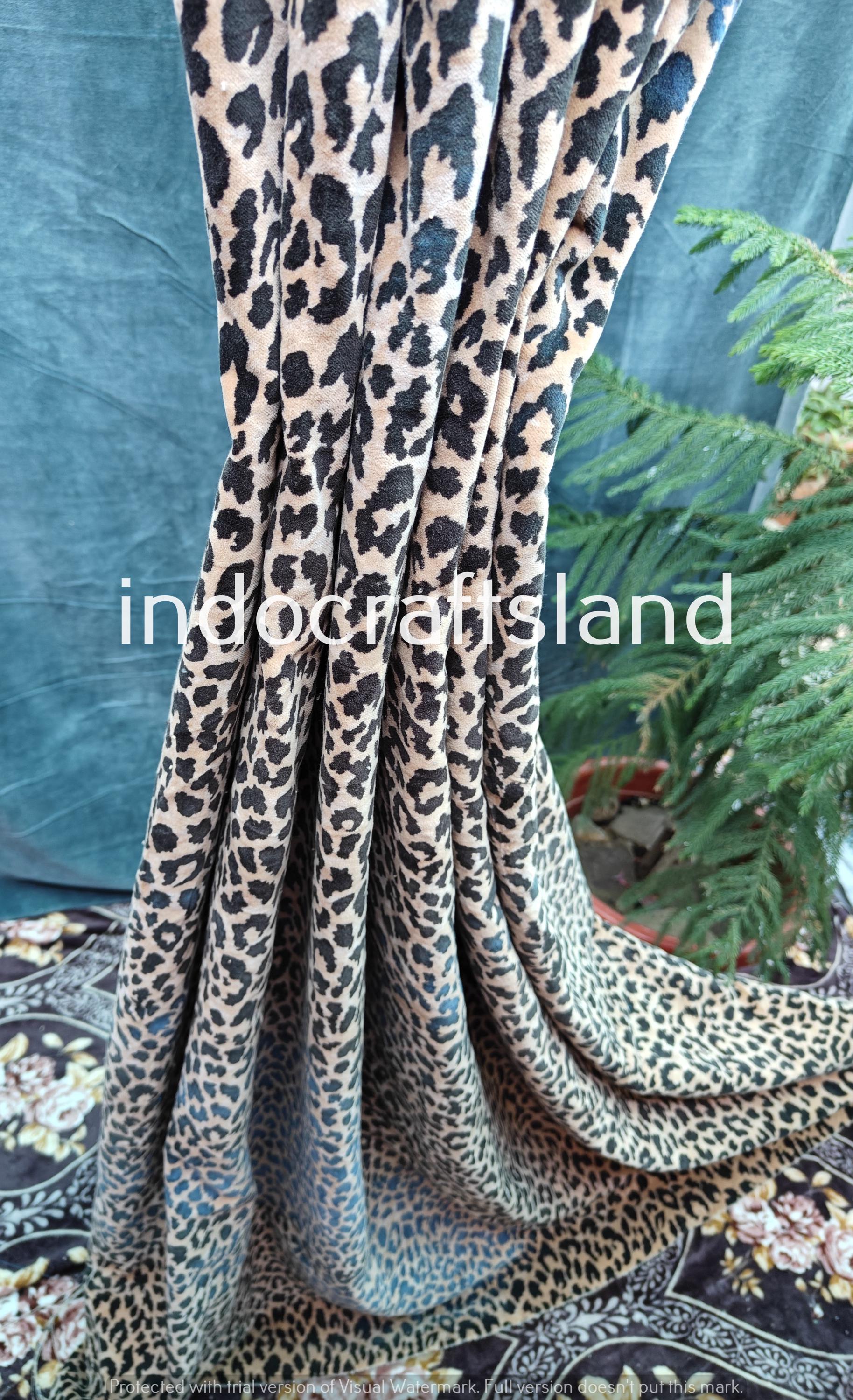 Indian Cotton Velvet Curtain – Cat Print Fabric for Stylish Home Decor