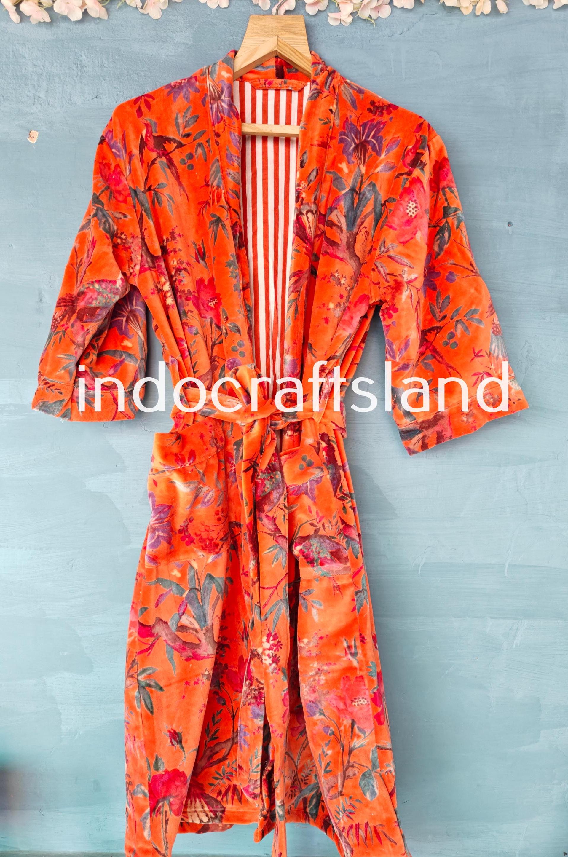 Luxury Velvet Unisex Robe Kimono – Reversible Boho Jacket in Elegant Gray Lilac & Orange