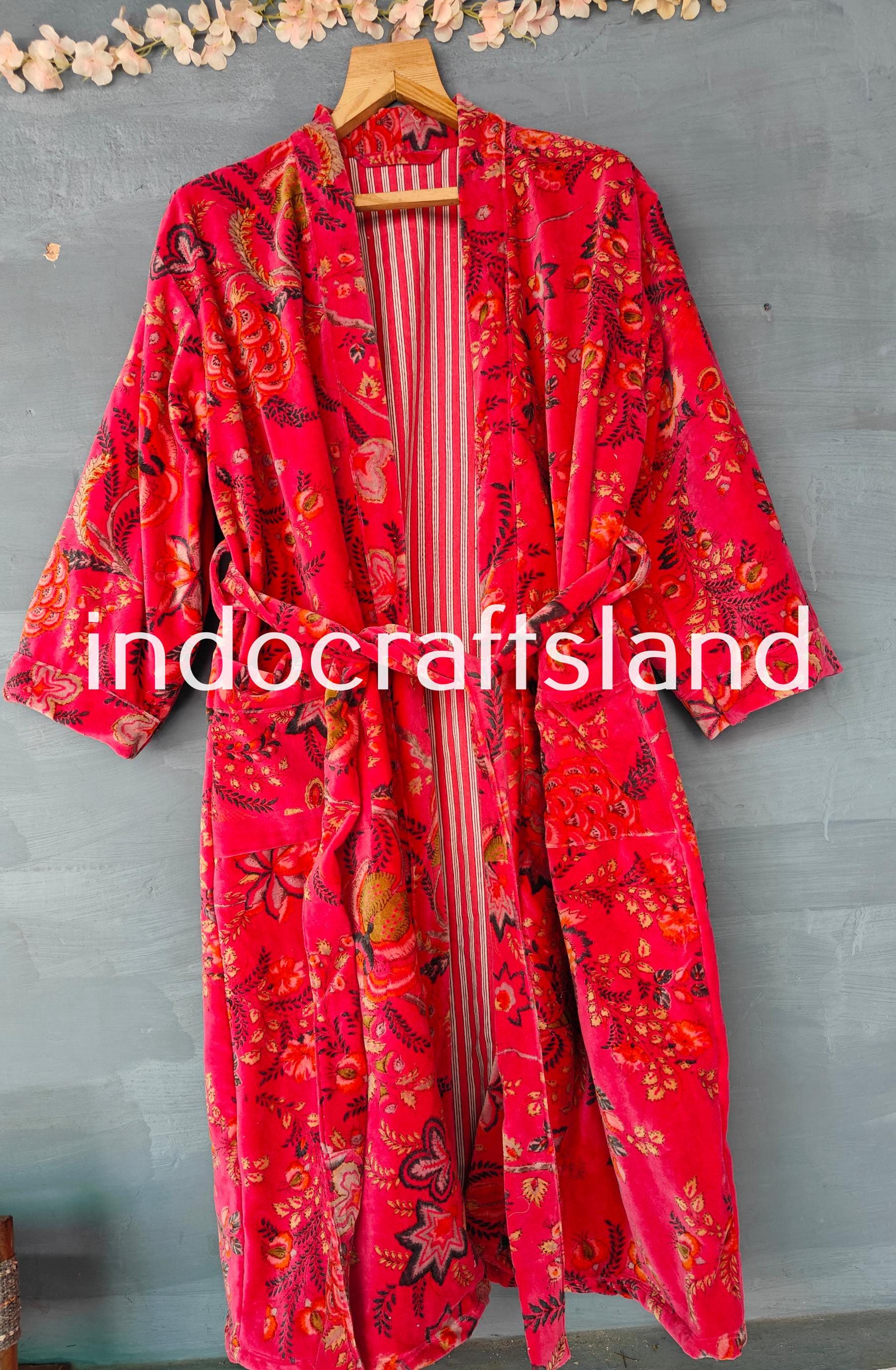 Pink Long Velvet Jacket – Boho Kimono Robe for Bridesmaid & Resort Wear