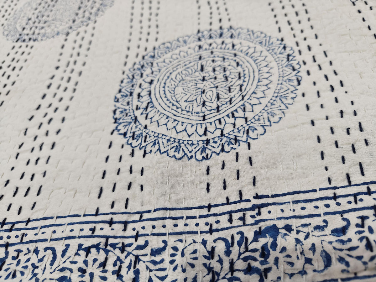 Indischer Handblockdruck Kantha Quilt, Kantha Decke, Überwurf, Kantha, handgenähte Tagesdecke, Überwurf Einzel-/Doppelgröße