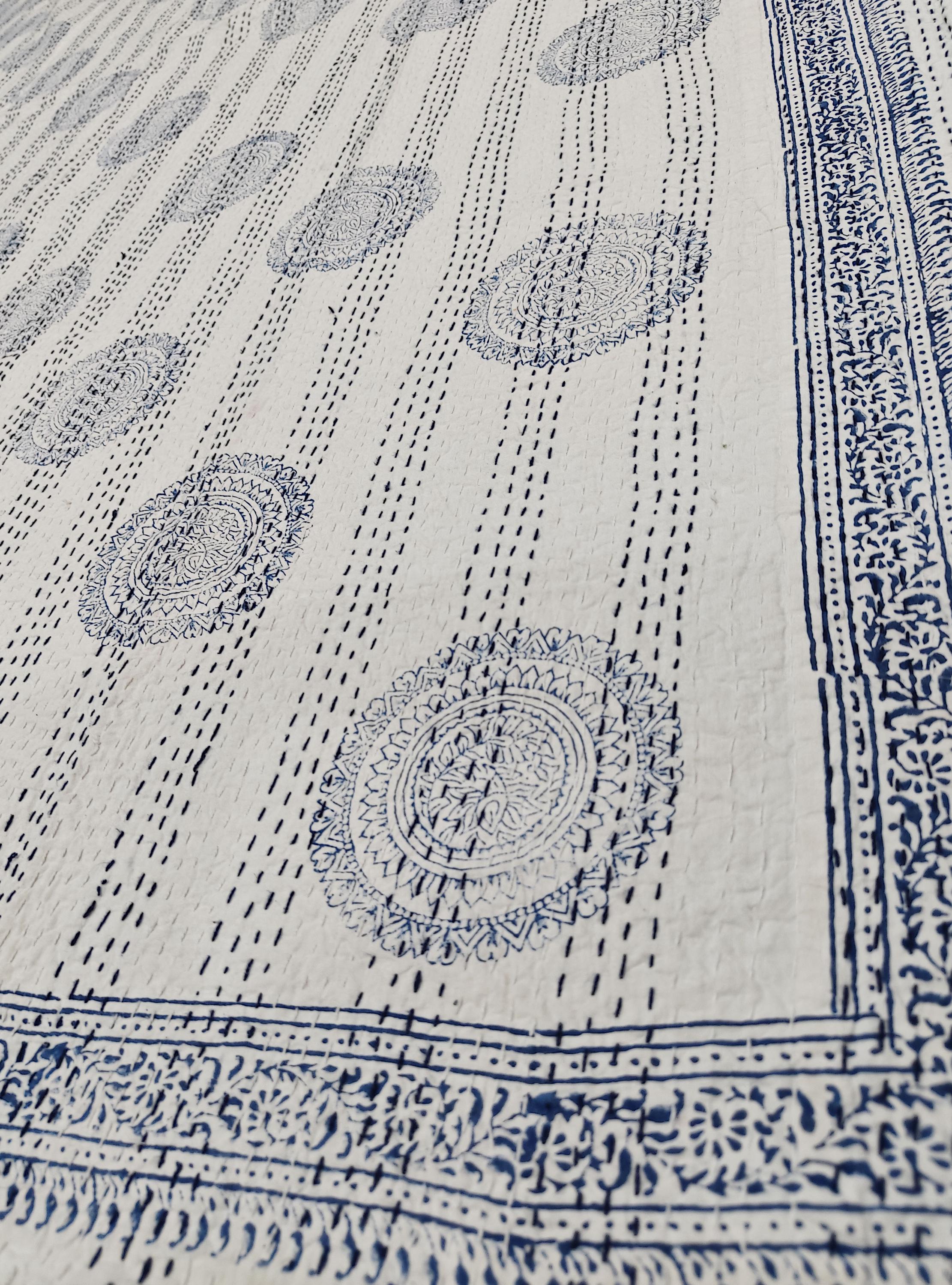 Indischer Handblockdruck Kantha Quilt, Kantha Decke, Überwurf, Kantha, handgenähte Tagesdecke, Überwurf Einzel-/Doppelgröße