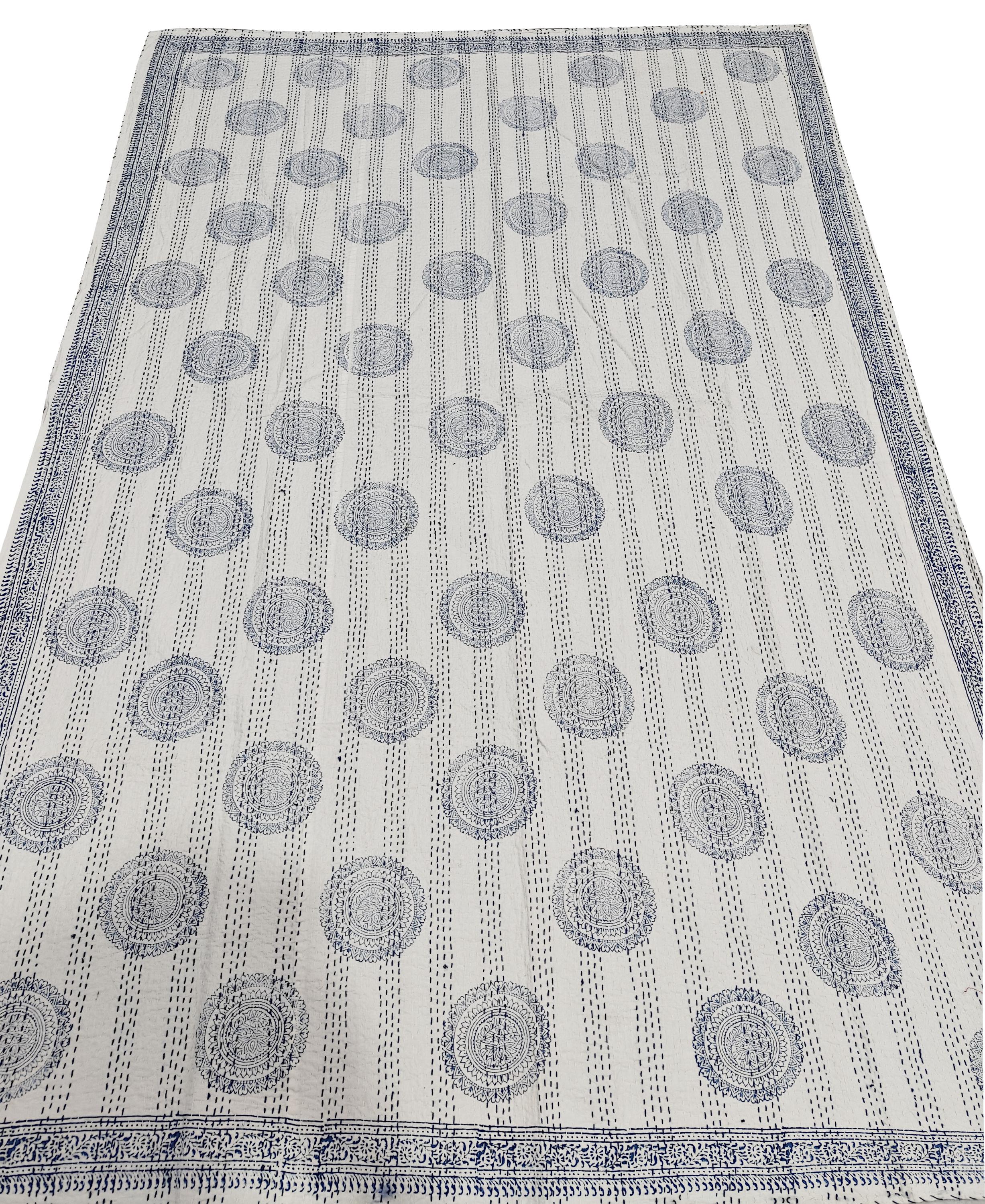 Indischer Handblockdruck Kantha Quilt, Kantha Decke, Überwurf, Kantha, handgenähte Tagesdecke, Überwurf Einzel-/Doppelgröße